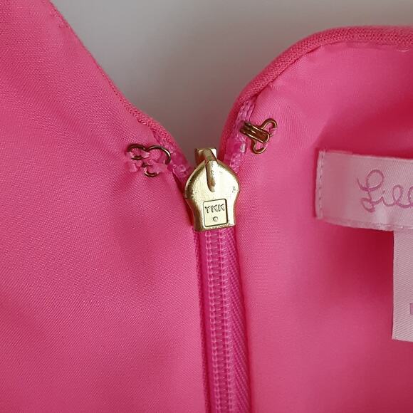 Lilly Pulitzer Largo Shift Dress Beaded Collar Coral Hot Pink Womens 8 Sheath - Picture 13 of 15